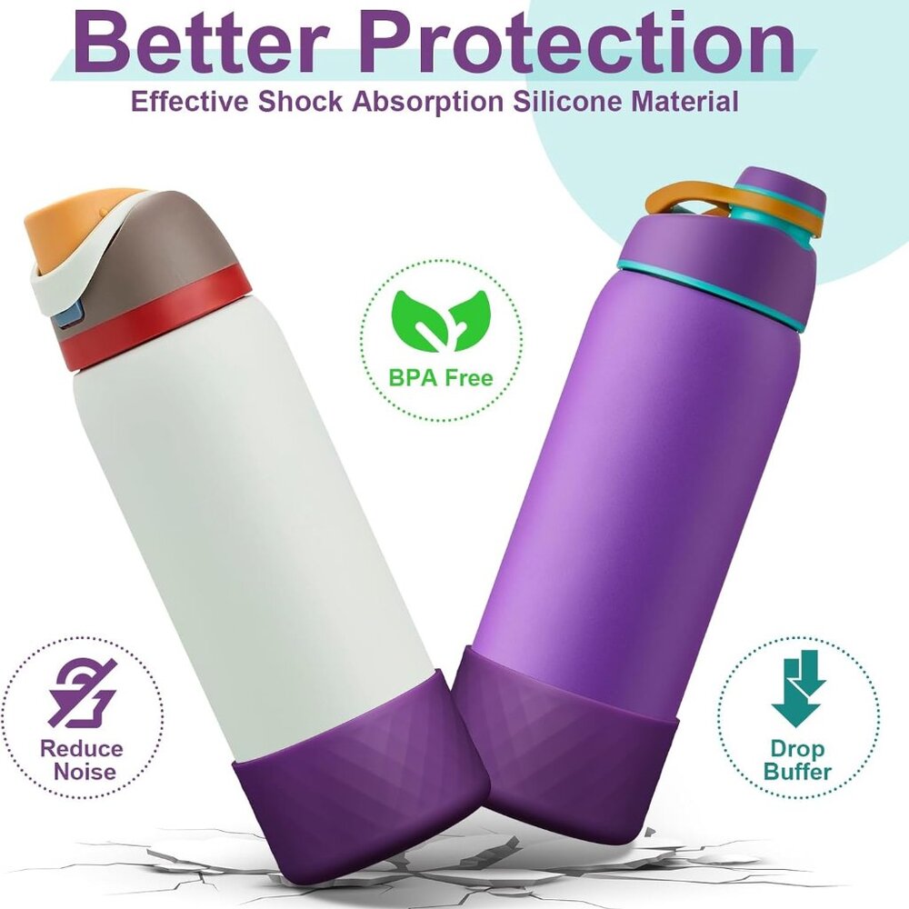 2PCS Silicone Water Bottle Boot, Anti-Slip Protective Sleeve Bottom (Clear)
